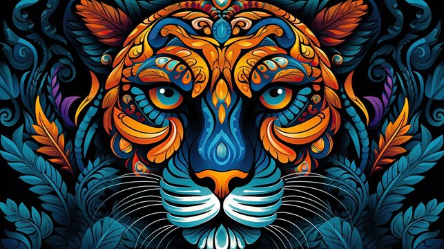 Cubist tiger colorful abstract painting with happy vibrant vibe. 