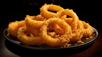 A tray of golden onion rings, displaying their irresistible crunch - obrazy, fototapety, plakaty
