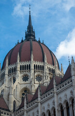 Obraz premium Dome of the Hungarian Parliament in Budapest. Old building in the center of Budapest
