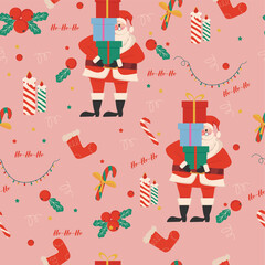 Pattern seamless pattern. New Year's pattern. santa gifts. toe. mistletoe. lollipops cover. vector illustration