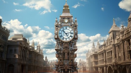 An ornate clock tower, an iconic landmark in the heart of the city