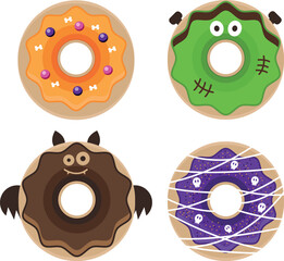 Collection of Halloween donuts. Flat illustration.
