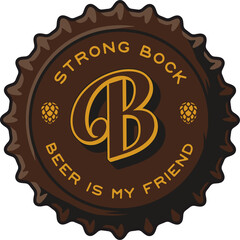 Beer cap art or metal cork for bar, pub or brewery shop . Vintage old retro design for brew emblem or craft beer logo