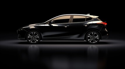 Automotive design of a sleek black hatchback from a side view. Ideal for automotive enthusiasts,...
