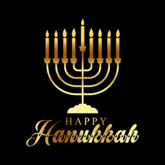 Happy Hanukkah lettering with chandelier vector illustration.
