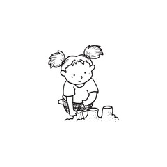 Handdrawn kid illustration, child drawing, cute kid, toddler, girl