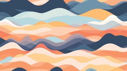 Abstract mountain landscape seamless pattern illustration. Retro art style wave background design with geometric texture shapes.