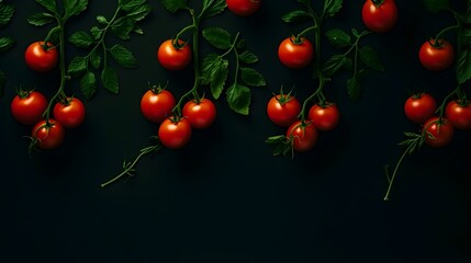 Tomatoes, black background with copy space.