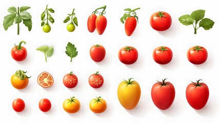 Tomatoes isolated icons illustrations set