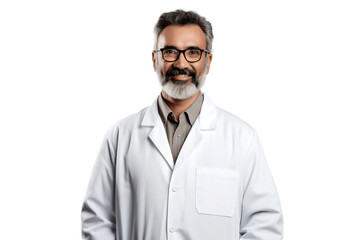 An Indian Doctor on a White Lab Coat Transparent Background. AI
