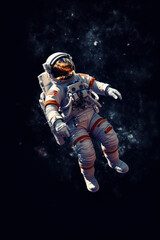 Fototapeta na wymiar Astronaut, Space tourist in space suit in cosmos. a man in a spacesuit flies in weightlessness