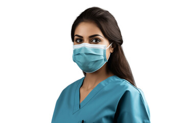 An Indian Nurse in Medical Scrub on Transparent Background. AI
