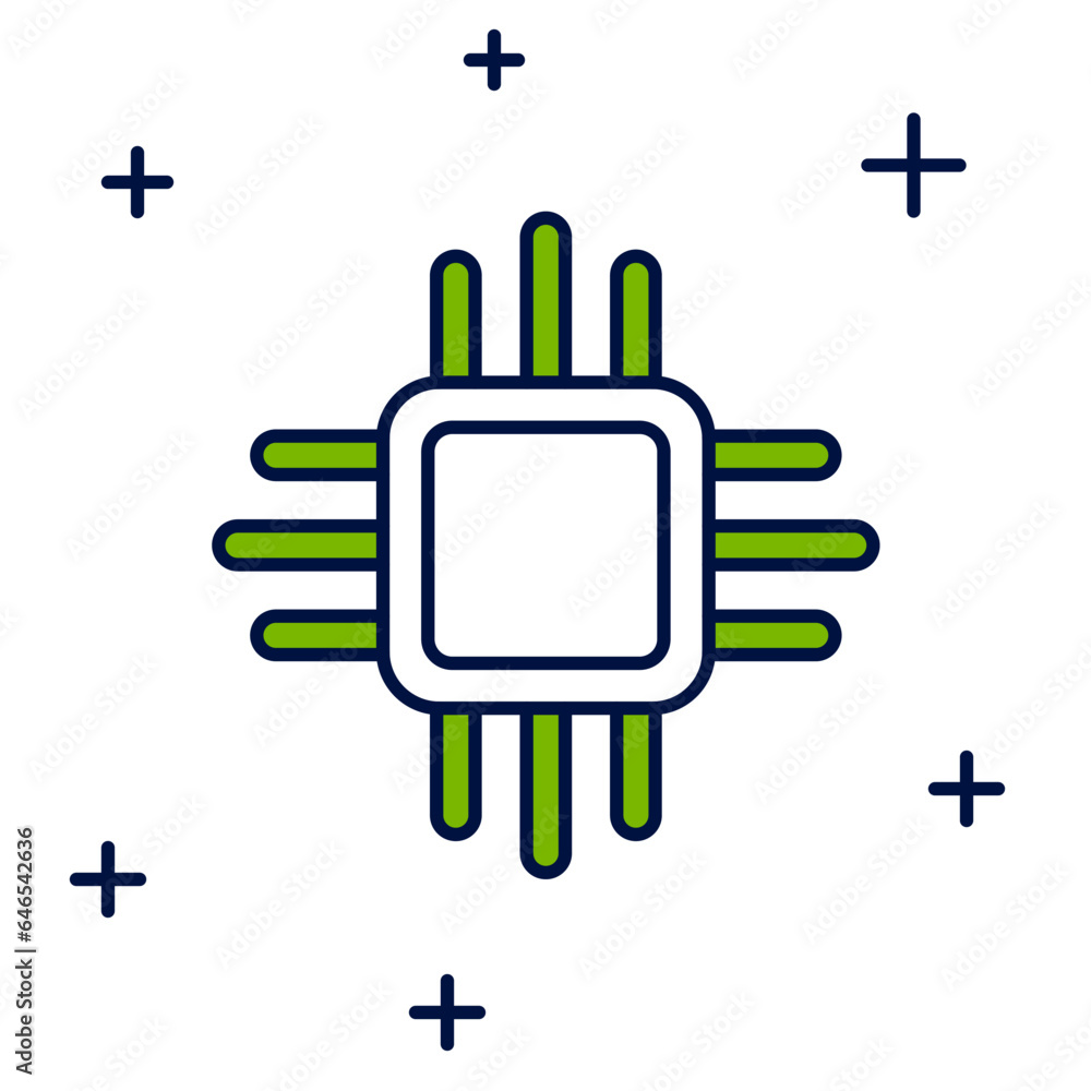 Aufkleber filled outline computer processor with microcircuits cpu icon isolated on white background. chip or 