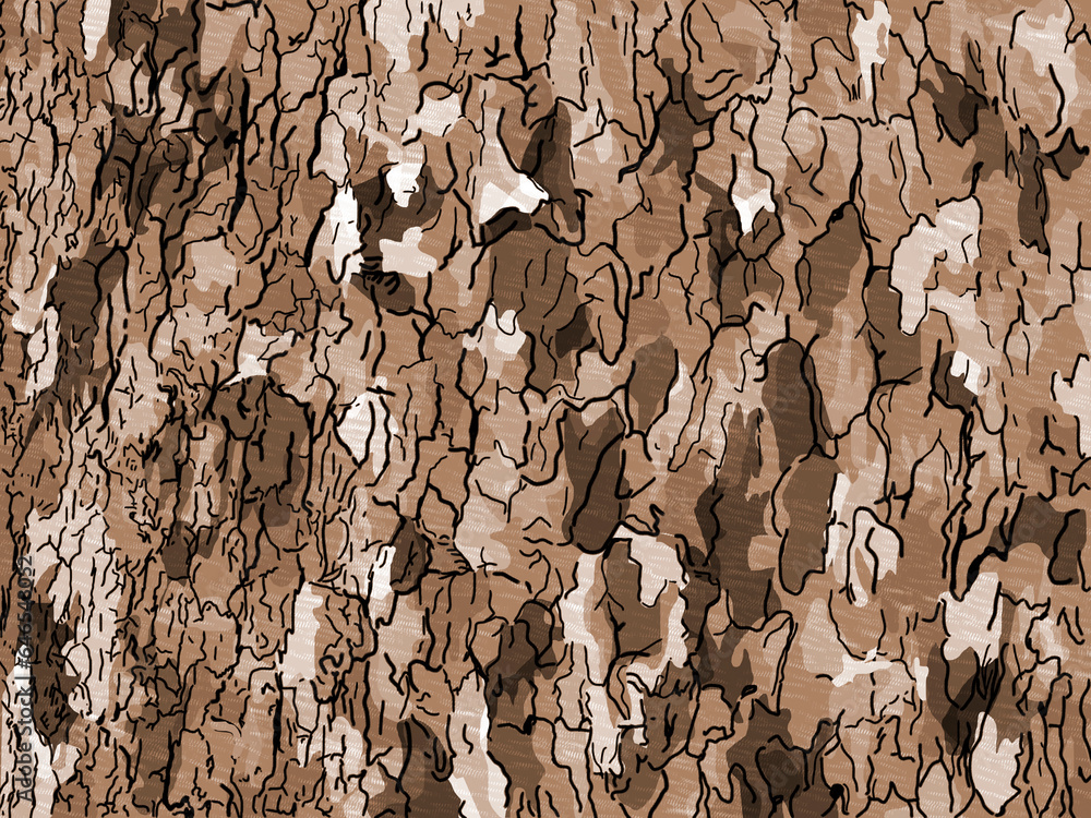 Poster tree bark texture. stylization. cracks and irregularities in the rough surface of the bark. illustra