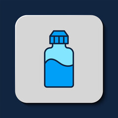 Filled outline Vape liquid bottle for electronic cigarettes icon isolated on blue background. Vector