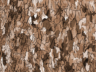 Tree bark texture. Stylization. Cracks and irregularities in the rough surface of the bark. Illustration.