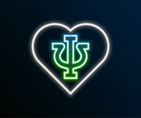 Obraz premium Glowing neon line Psychology icon isolated on black background. Psi symbol. Mental health concept, psychoanalysis analysis and psychotherapy. Colorful outline concept. Vector