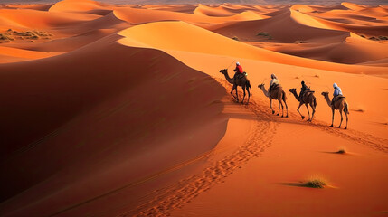 Fototapeta na wymiar Camel caravan in the desert. Illustration for covers, backgrounds, wallpapers and other projects.