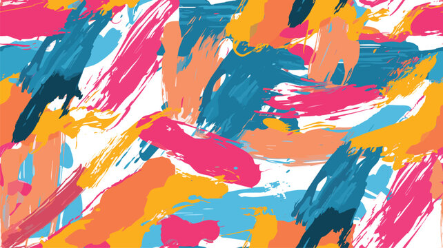 Colorful abstract brush stroke painting seamless pattern illustration. Modern paint line background in fun summer color. Messy graffiti sketch wallpaper print, freehand rough hand drawn texture