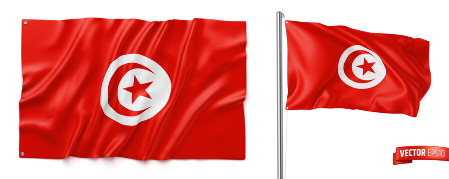 Vector realistic illustration of Tunisia flags on a white background.
