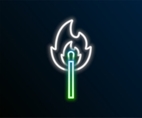 Glowing neon line Burning match with fire icon isolated on black background. Match with fire. Matches sign. Colorful outline concept. Vector