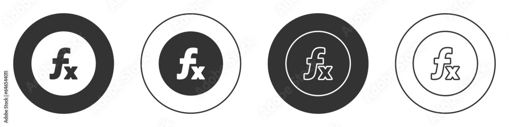Poster black function mathematical symbol icon isolated on white background. circle button. vector