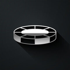 Silver Casino chips icon isolated on black background. Casino gambling. Long shadow style. Vector