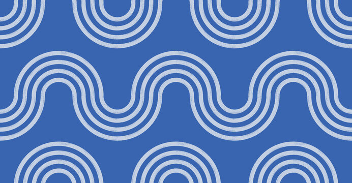 Stylish blue waves seamless pattern. Simple bold line sea background