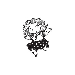 Handdrawn kid illustration, child drawing, cute kid, happy girl, dancing girl