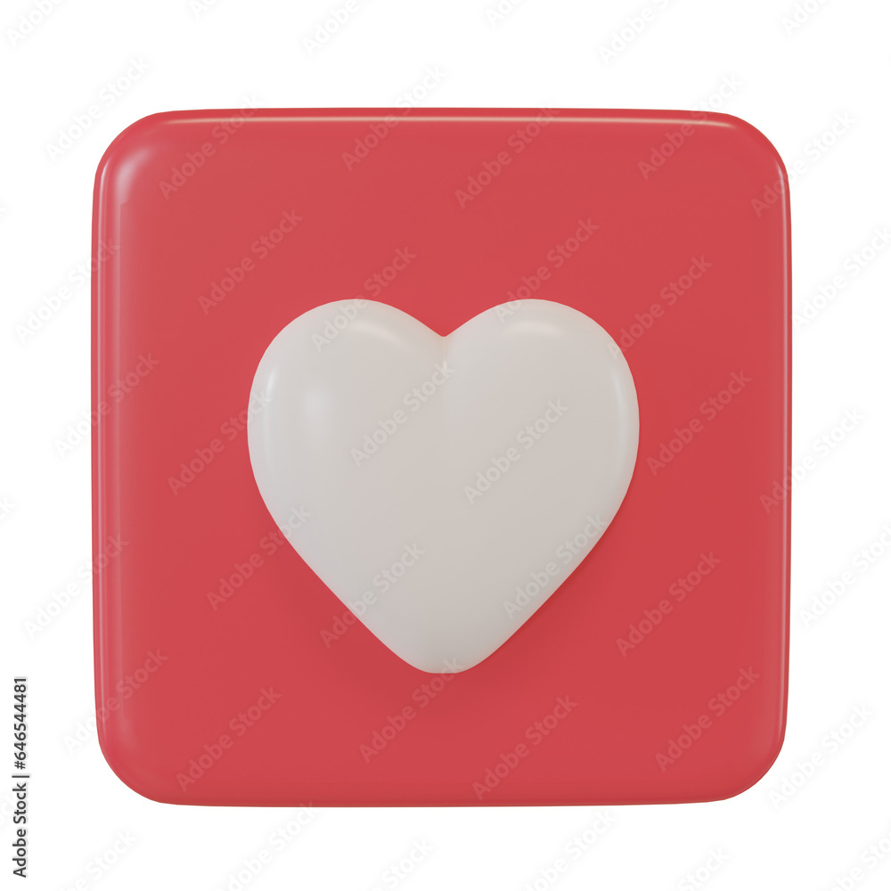 Poster 3d white heart icon red or green color isolate on white background. heart icon, like and love for mo