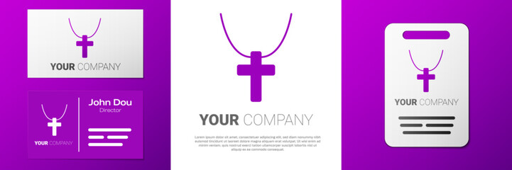 Logotype Christian cross on chain icon isolated on white background. Church cross. Logo design template element. Vector