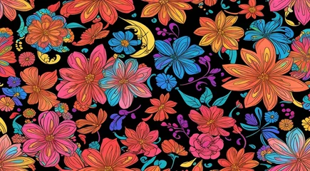Möbelaufkleber graphic designed floral background, floral wallpaper, colored flowers on abstract background, designed flowers on colorful background © Gegham