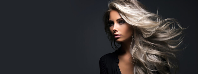 Naklejka premium Model woman with hair dyed with the ombre or balayage technique, hair dyeing. Generative AI