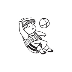 Handdrawn kid illustration, child drawing, cute kid, volleyball boy