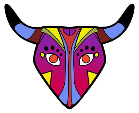 Torito Mask from Barranquilla Carnival Vector Illustration, Colombian Culture