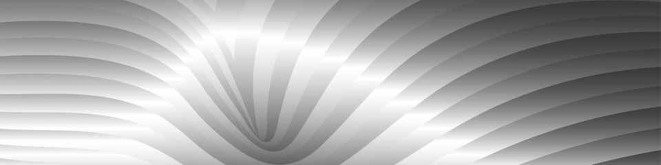 Monochrome cover design, abstract background. Wavy silver parallel gradient lines, ribbons, silk. Black and white with shades of gray banner, poster. eps vector