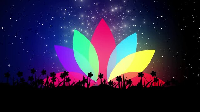 Glowing Lotus Animation With Glowing Particle On The Black Background. Meditation Relaxing Music Background, Glowing Lotus Chakra Asan , Meditation Animation Background 