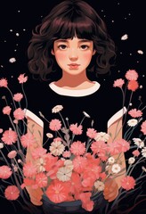 Fototapeta premium A girl holding a bunch of flowers in her hands