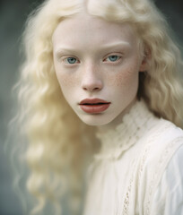 Portrait of beautiful young albino woman