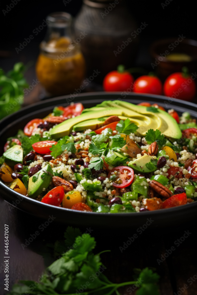 Poster vegetarian dish showcasing an array of colorful spices and ingredients background with empty space f