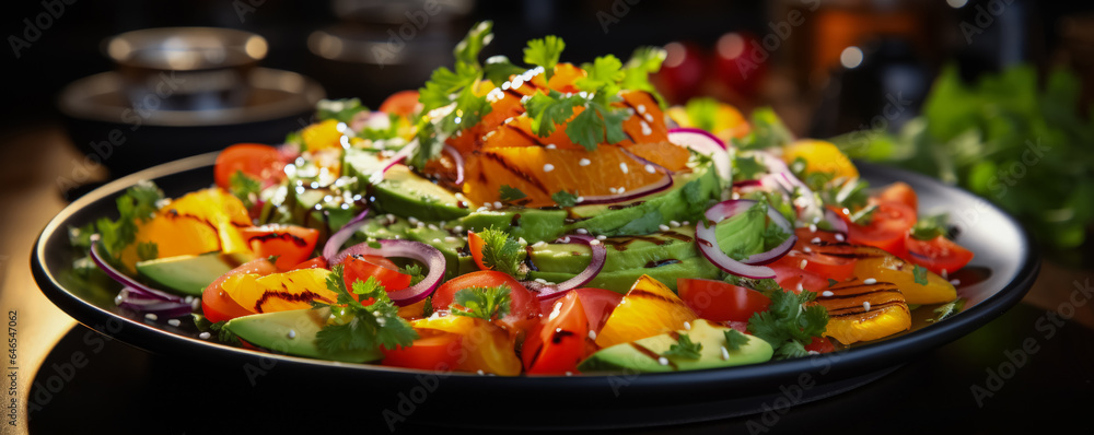 Poster vegetarian dish showcasing an array of colorful spices and ingredients background with empty space f