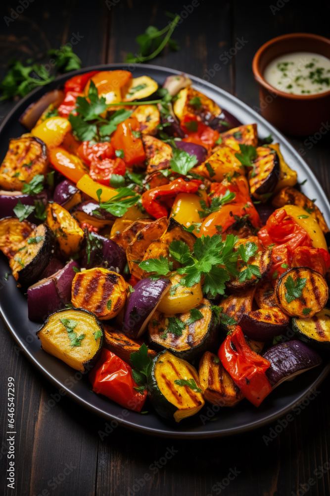 Poster vegetarian dish showcasing an array of colorful spices and ingredients background with empty space f