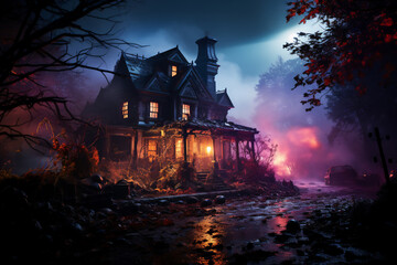 Fototapeta na wymiar A haunted mansion for Halloween night.