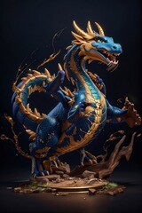  Dragon statue 3D Animation Style kintsugi Art dragon 