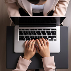 corporate professional profile photo of a working woman hands on a laptop