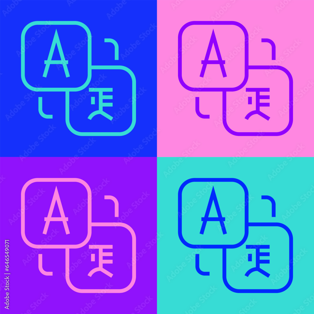 Poster pop art line translator icon isolated on color background. foreign language conversation icons in ch