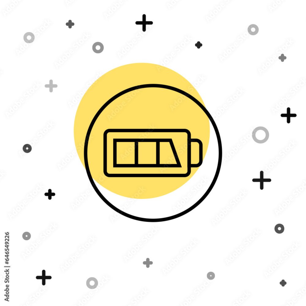 Poster black line battery charge level indicator icon isolated on white background. random dynamic shapes. 