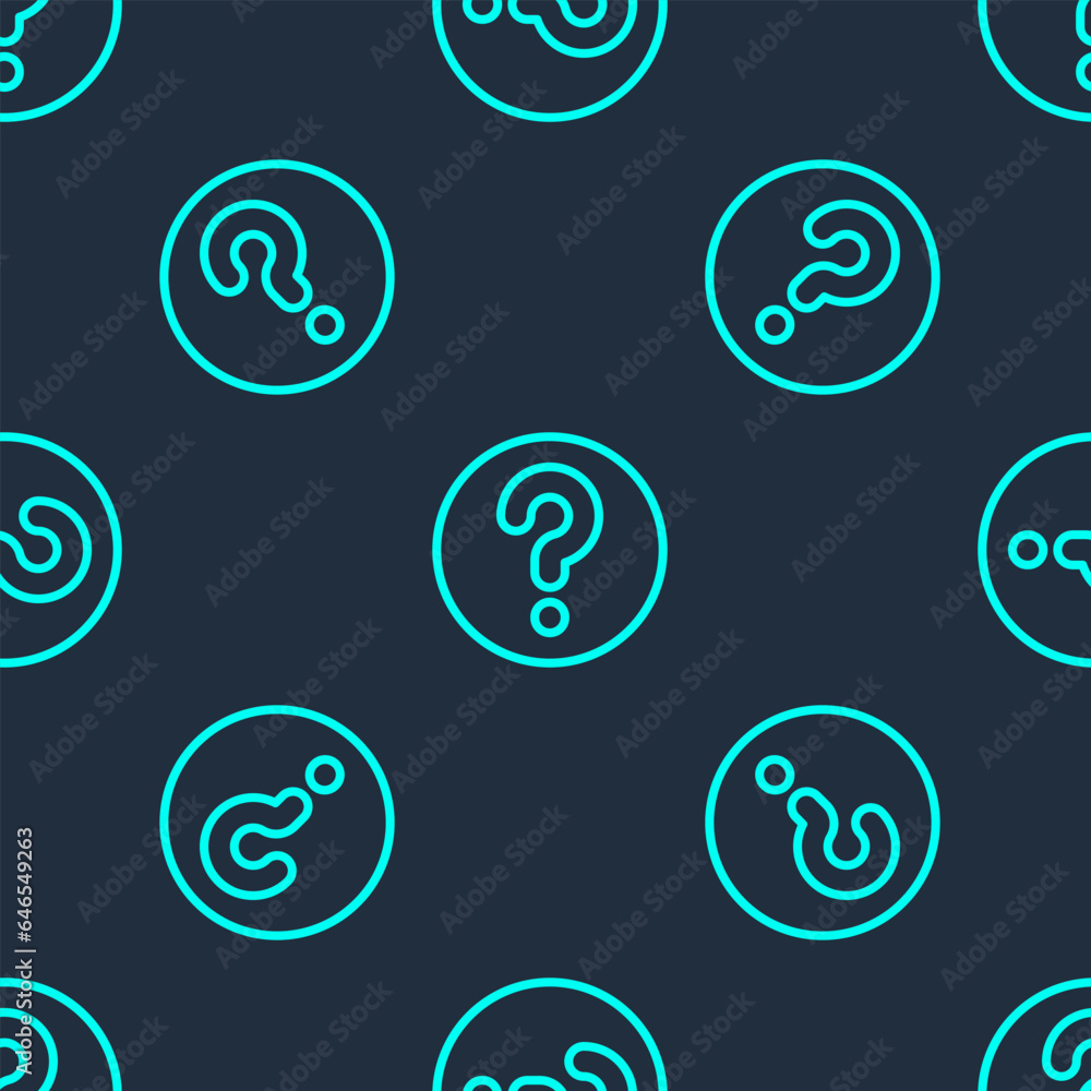 Poster green line unknown search icon isolated seamless pattern on blue background. magnifying glass and qu