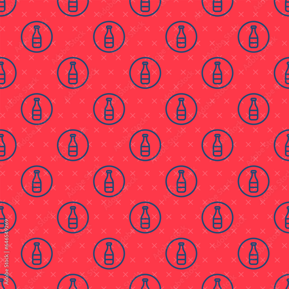 Poster blue line bottle icon isolated seamless pattern on red background. vector