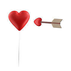 a 3D Heart Balloon with an arrow Illustration isolated on a white background